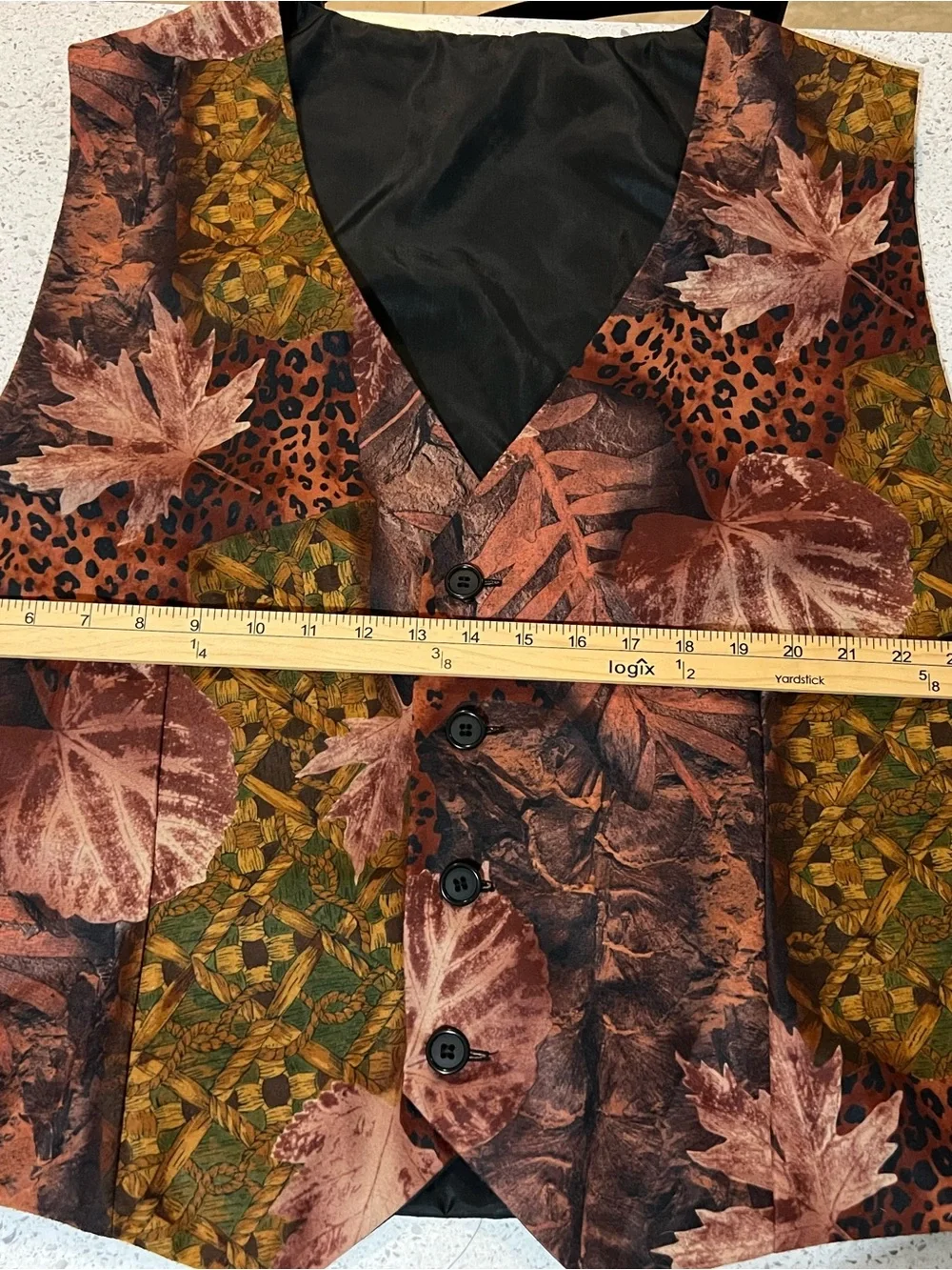 Vintage Autumn Leaf Print Tailored Suit Waistcoat Men Vest Size 56R Plus